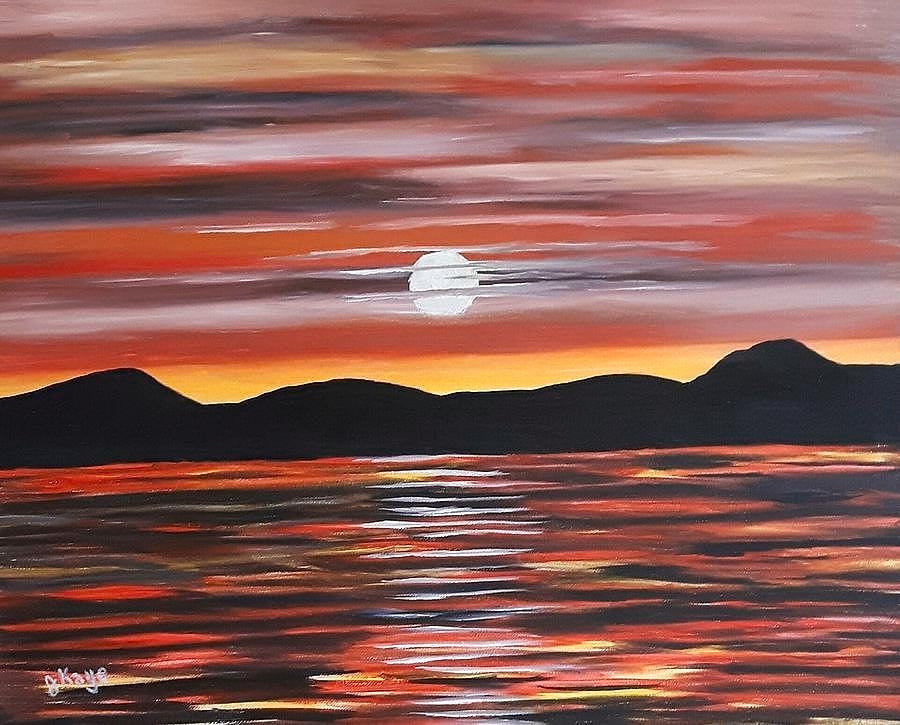 Crimson Sunset Over Water